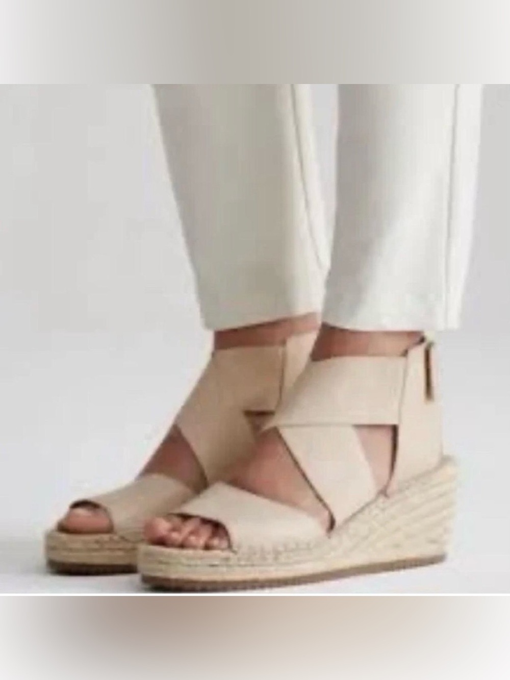 Eileen Fisher Sandals Willow Espadrille Sz 6 Tumbled Leather Wedge nude pink - Picture 2 of 13